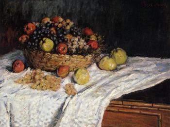 Claude Oscar Monet : Fruit Basket with Apples and Grapes